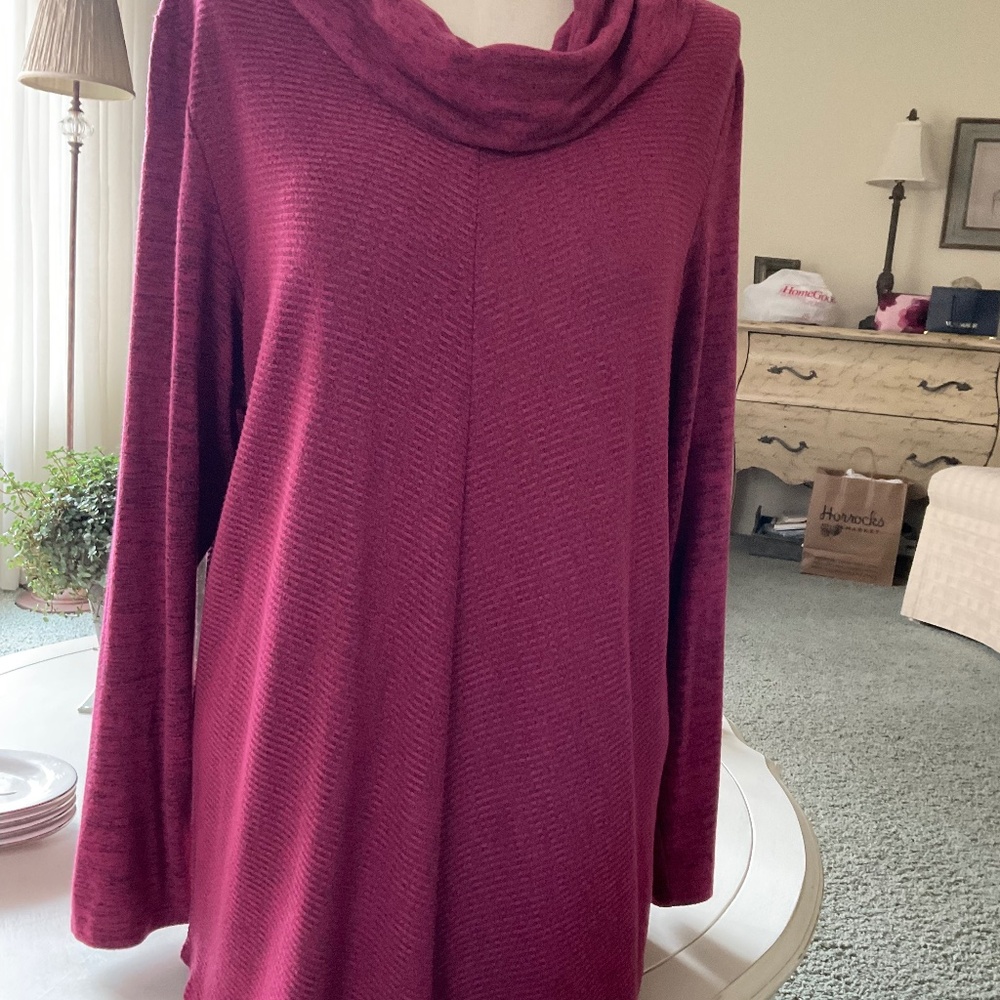 Tribal Rose Cowl Neck Tunic Top, size XL